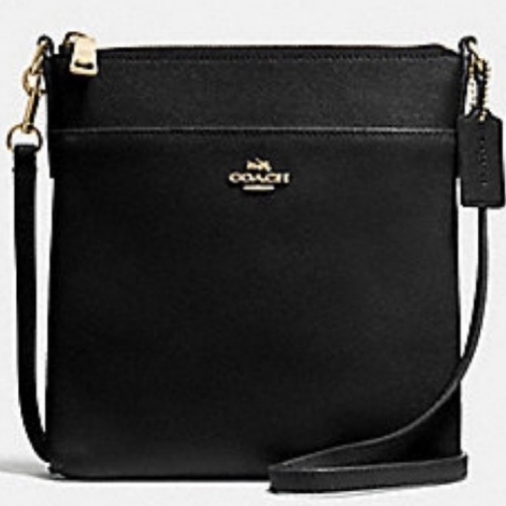 Coach Kitt Gold Black Crossgrain Leather Messenger Crossbody New